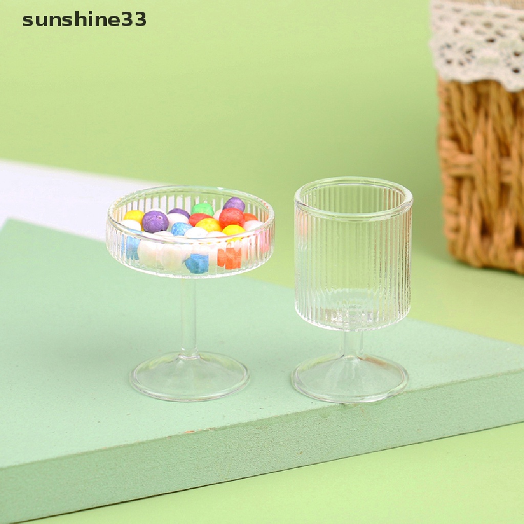 SU Dollhouse Glass Cake Stand Fruit Tray Dessert Pan Kitchen Wine Glass Decor Toy n
