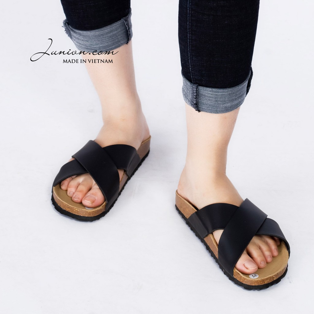 [DA PU-CHỐNG NƯỚC] PU03- Dép sandal quai chéo da PU, đế trấu Bioline Birken - Xuất khẩu châu Âu - Juni Store