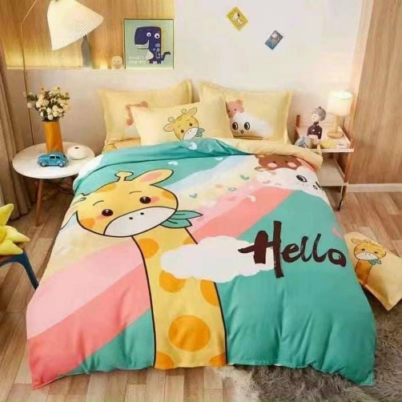 Bộ 4 Món Vỏ Chăn, Ga, Gối Coton Tina Cao Cấp 3D In Hình Ngộ Nghĩnh Cực Kỳ Sinh Động
