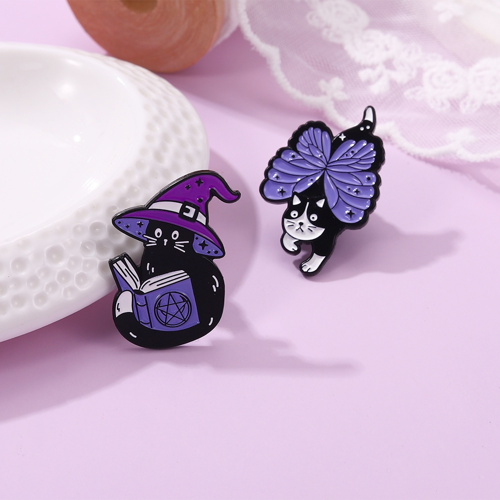 Ghim cài áo QIHE JEWELRY hình mèo bay ma thuật phong cách punk