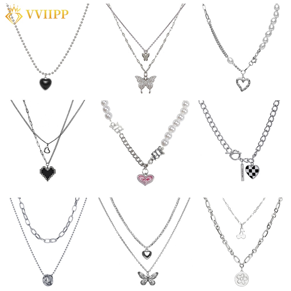 Vòng cổ Nhiều Lớp Mặt Hình Trái Tim/Bướm/Quả Anh Đào Thời Trang Dành Cho Nữ