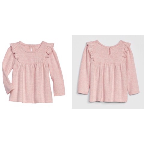 Áo len Baby Gap tay dài phối bèo vai bé gái - Hồng nhạt