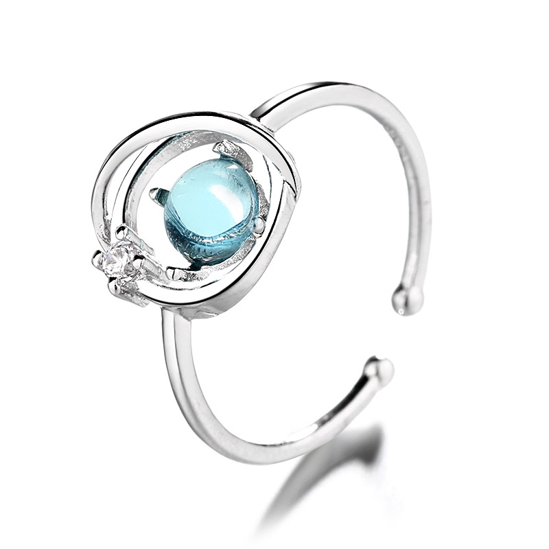 Nhẫn Đính Đá Sapphire Màu Xanh Dương Tinh Tế Thời Trang Có Thể Điều Chỉnh Cho Nữ