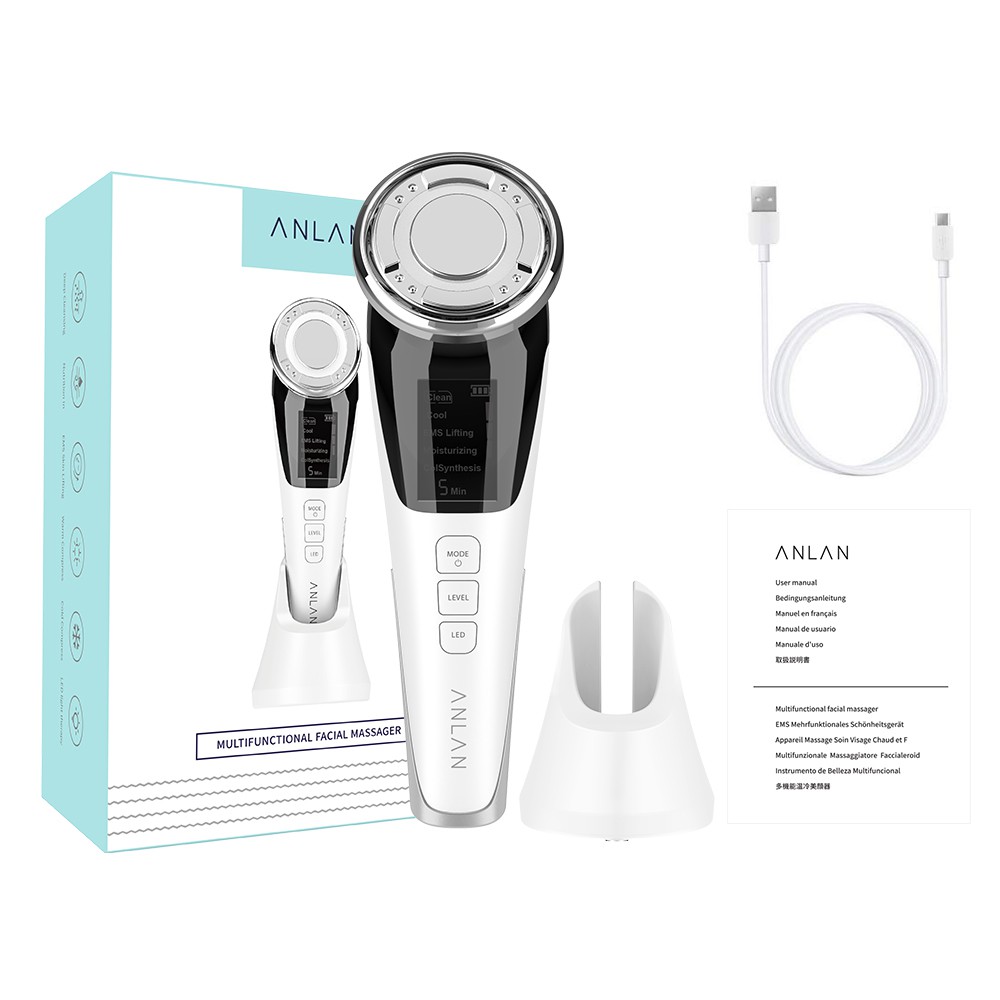 Máy massage mặt bằng sóng âm có đèn LED EMS chế độ nóng /lạnh chống nếp nhăn / lão hoá ANLAN | BigBuy360 - bigbuy360.vn