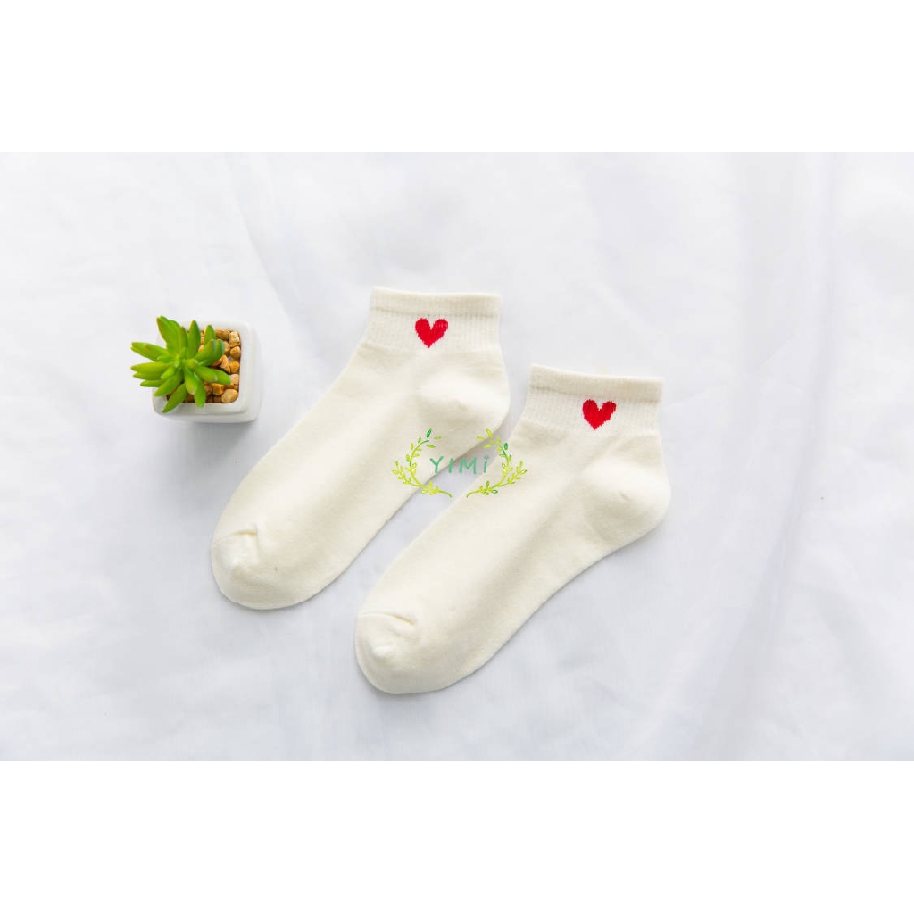 Vớ cotton cổ thấp in họa tiết trái tim xinh xắn thời trang cho nữ