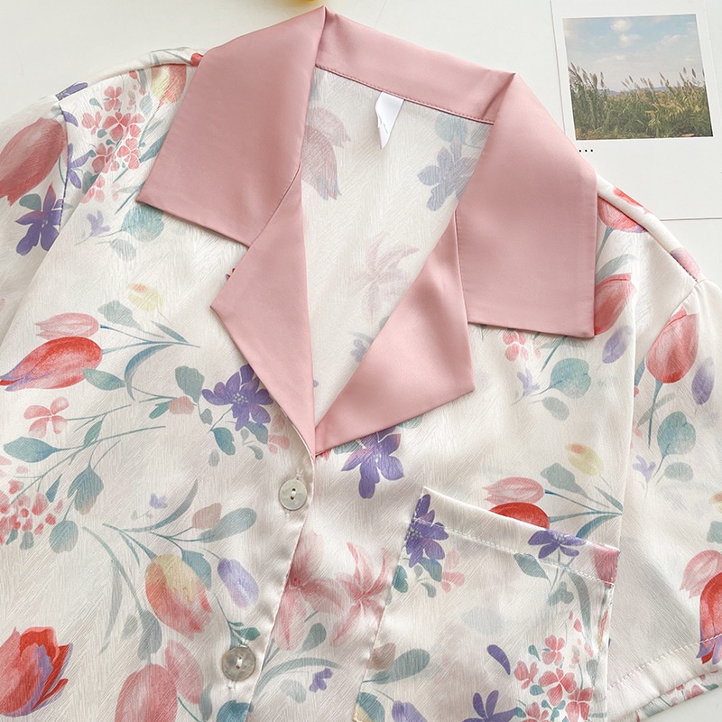 Bộ Đồ Ngủ Bằng Lụa Mát Ngắn Tay Thời Trang Pháp Cho Nữ