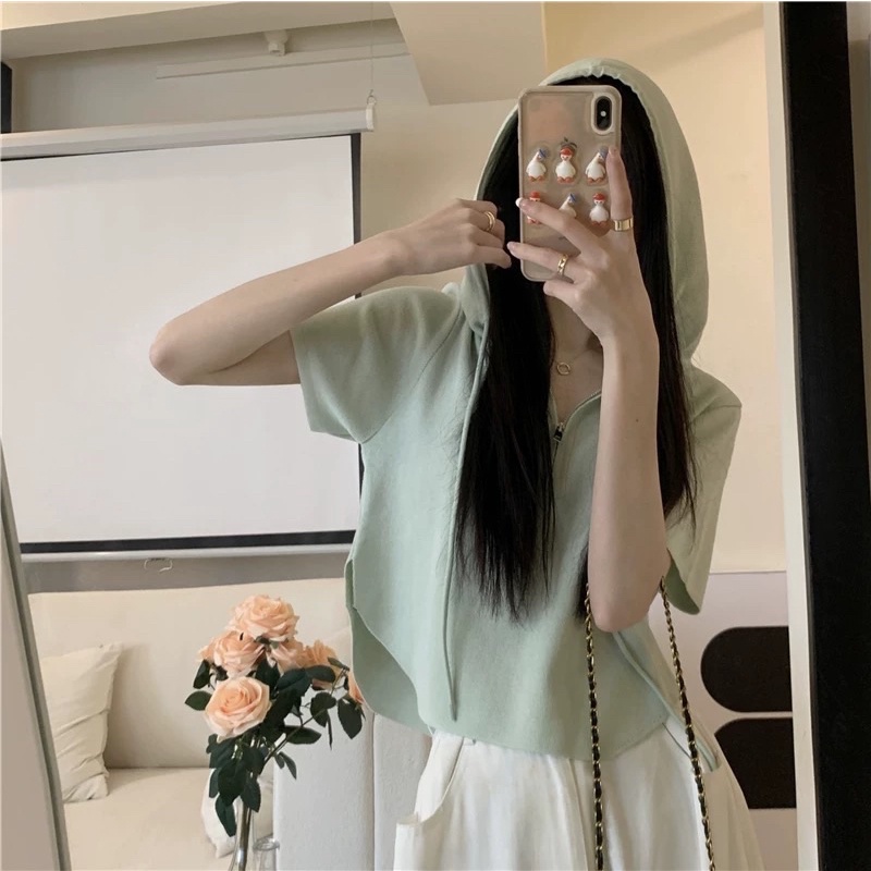 áo len dệt kim khoá mũ năng động (2172#)