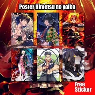 Image of Poster Anime Kimetsu no Yaiba Demon Slayer Nezuko Tanjiro Zenitsu Giyuu Tomioka Inosuke - Size A4+ BONUS STIKER