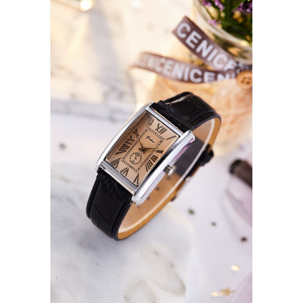 Đồng hồ nữ thời trang dây da mặt chữ nhật Yuhao nuYu009