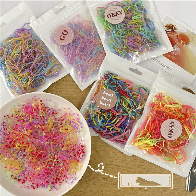 Set 200 Dây Thun Cột Tóc Nhiều Màu Sắc Họa Tiết Chấm Bi
