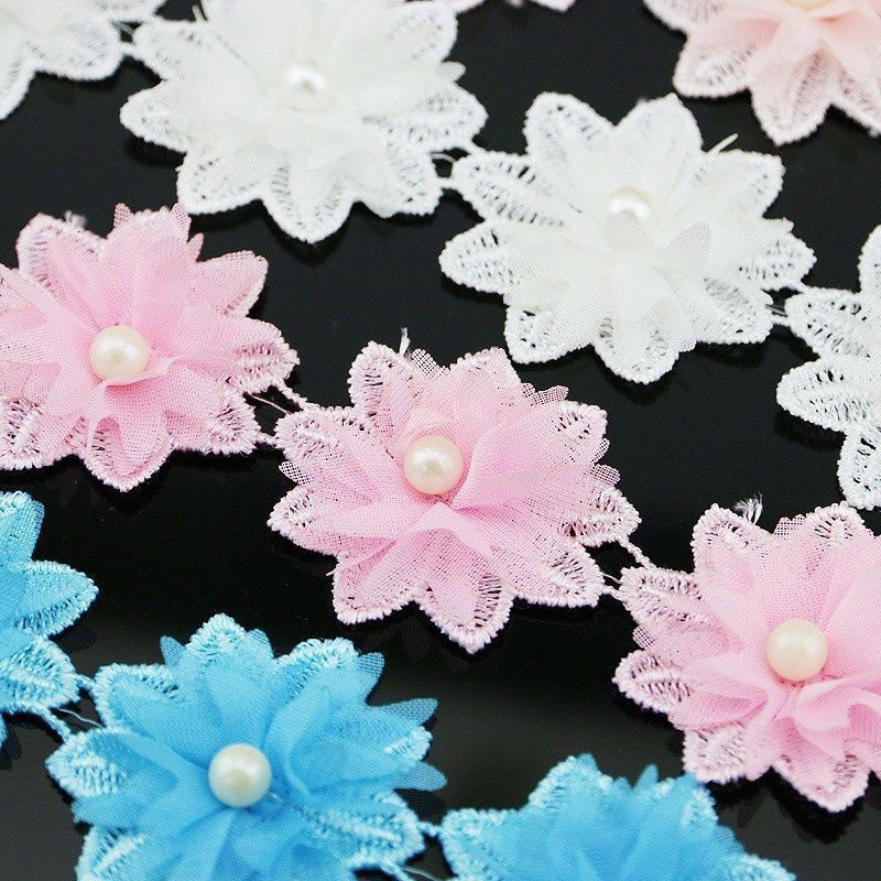 Cuộn vải ren 17 bông hoa 4 màu 5cm dùng để trang trí quần áo DIY dễ thương