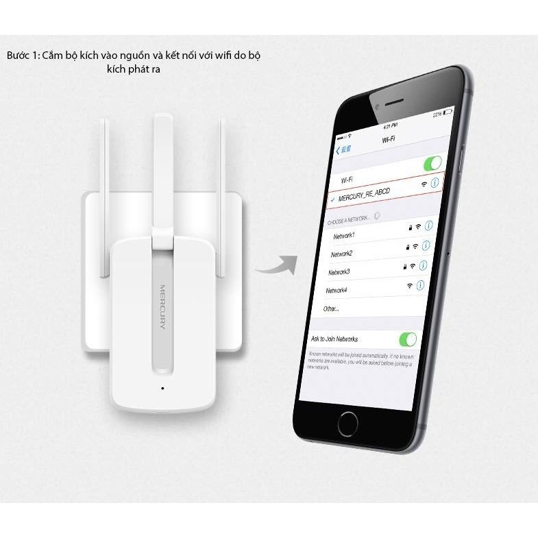 KHUẾCH ĐẠI WIFI MERCURY 3 ANTEN MW310RE (TIẾP SÓNG WIFI)