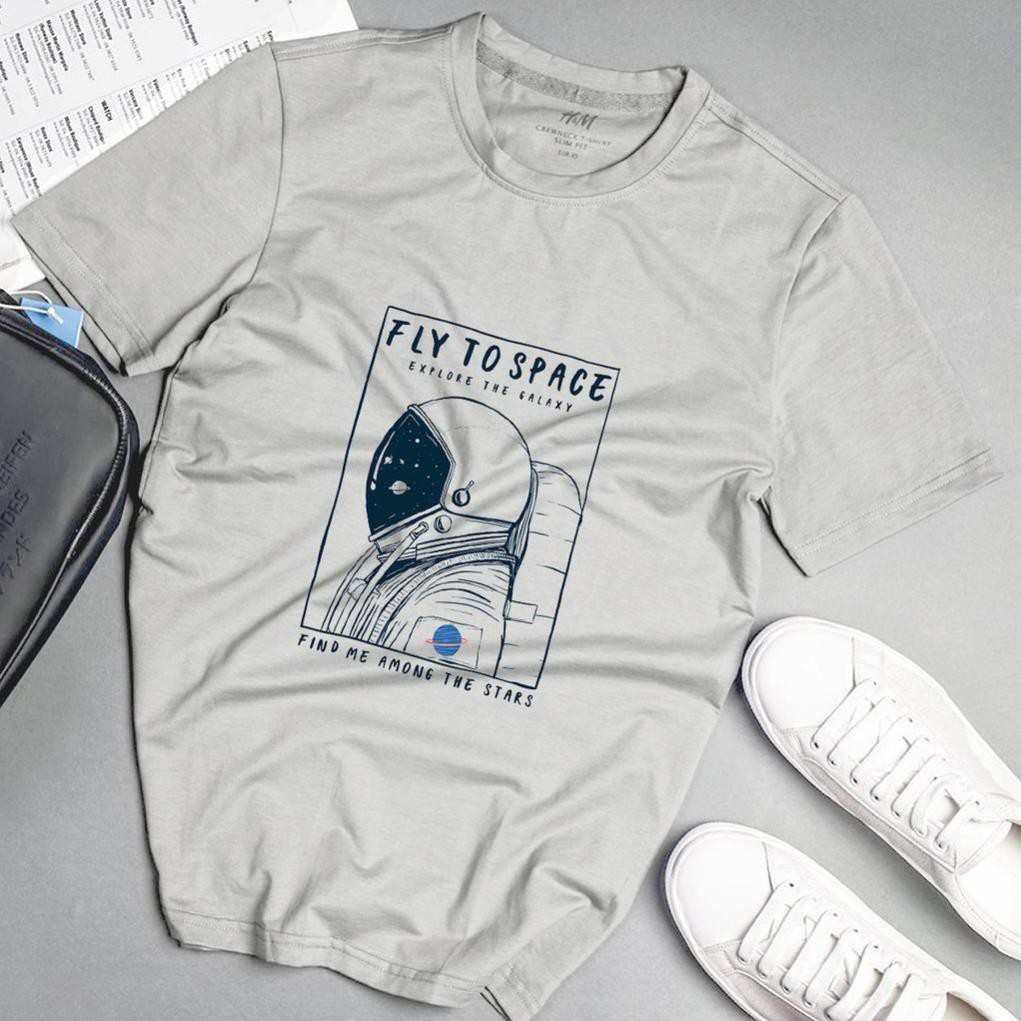 Áo phông nam fly to space phong cách unisex màu xám . ཿ *