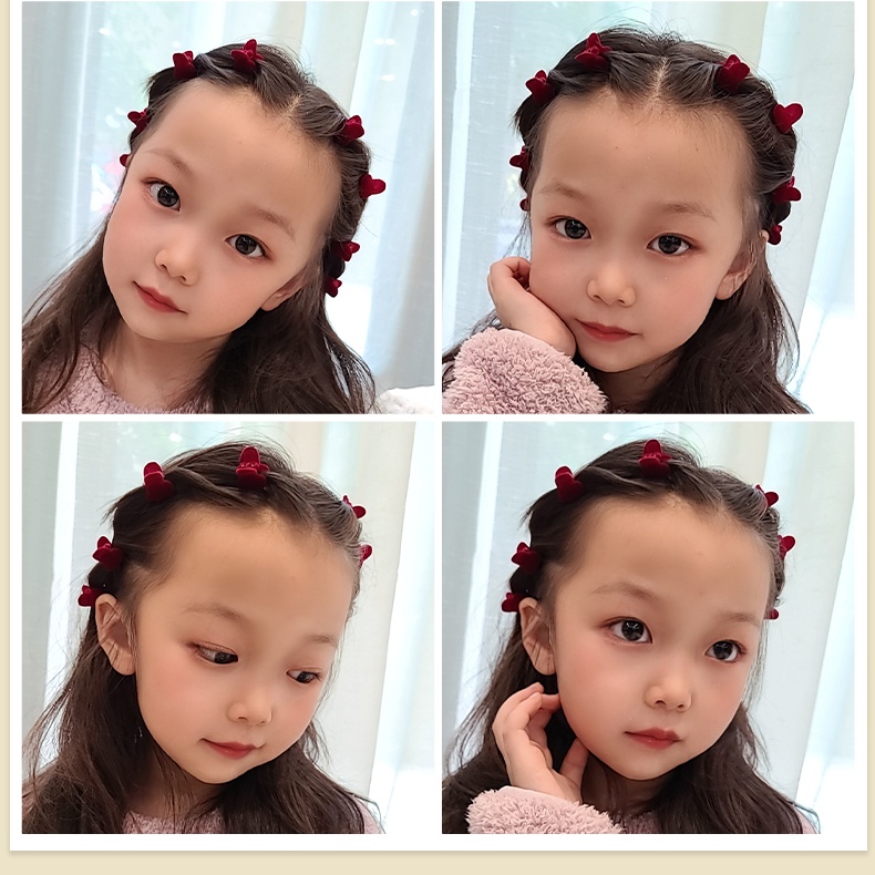 Set 10 Kẹp Tóc Nhỏ Bện Dây Đính Lông Cho Bé Gái