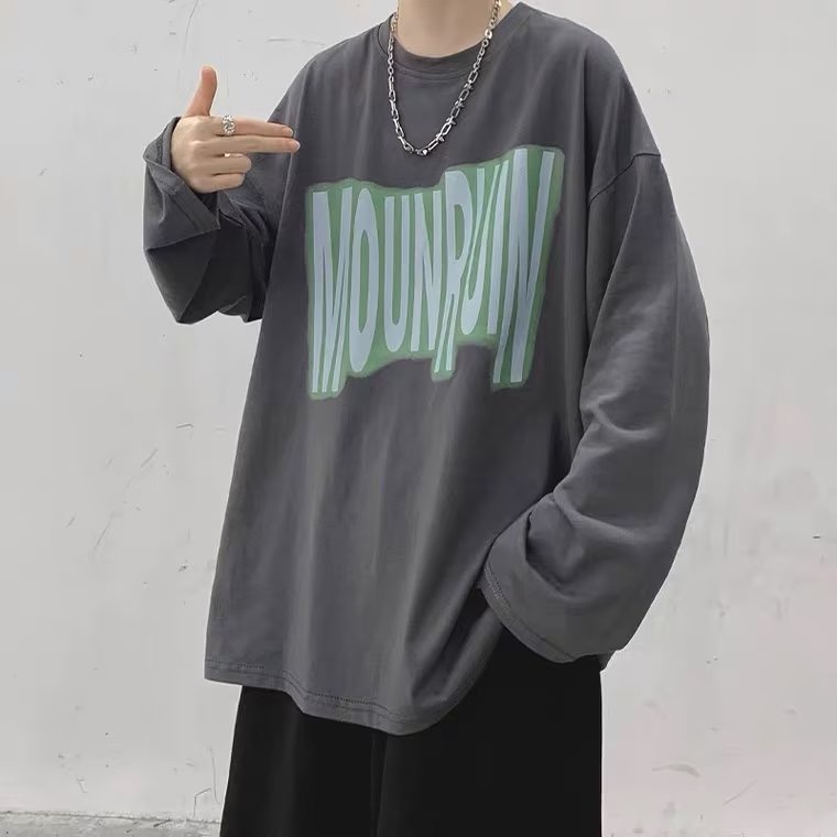 Áo Thun Tay Dài Dáng Rộng In Chữ Phong Cách Hàn Quốc Thời Trang Cho Nam Và Nữ Size M-5XL