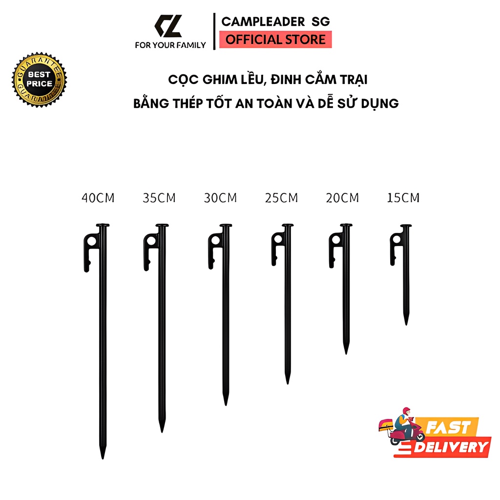 Đinh Cắm Trại, Cọc Neo Lều Campleader SG T30 chuyên dụng loại 20-30-40cm dùng cho cắm trại an toàn và bền bỉ