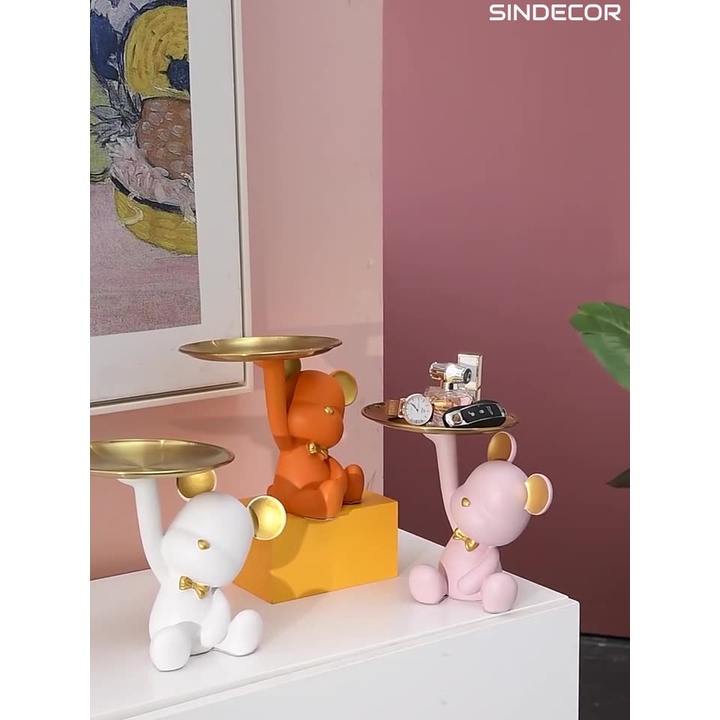 Gấu bê khay,ôm tô đựng đồ trái cây, khay kim loại, tô thủy tinh, ngộ nghĩnh, dễ thương - Sindecor