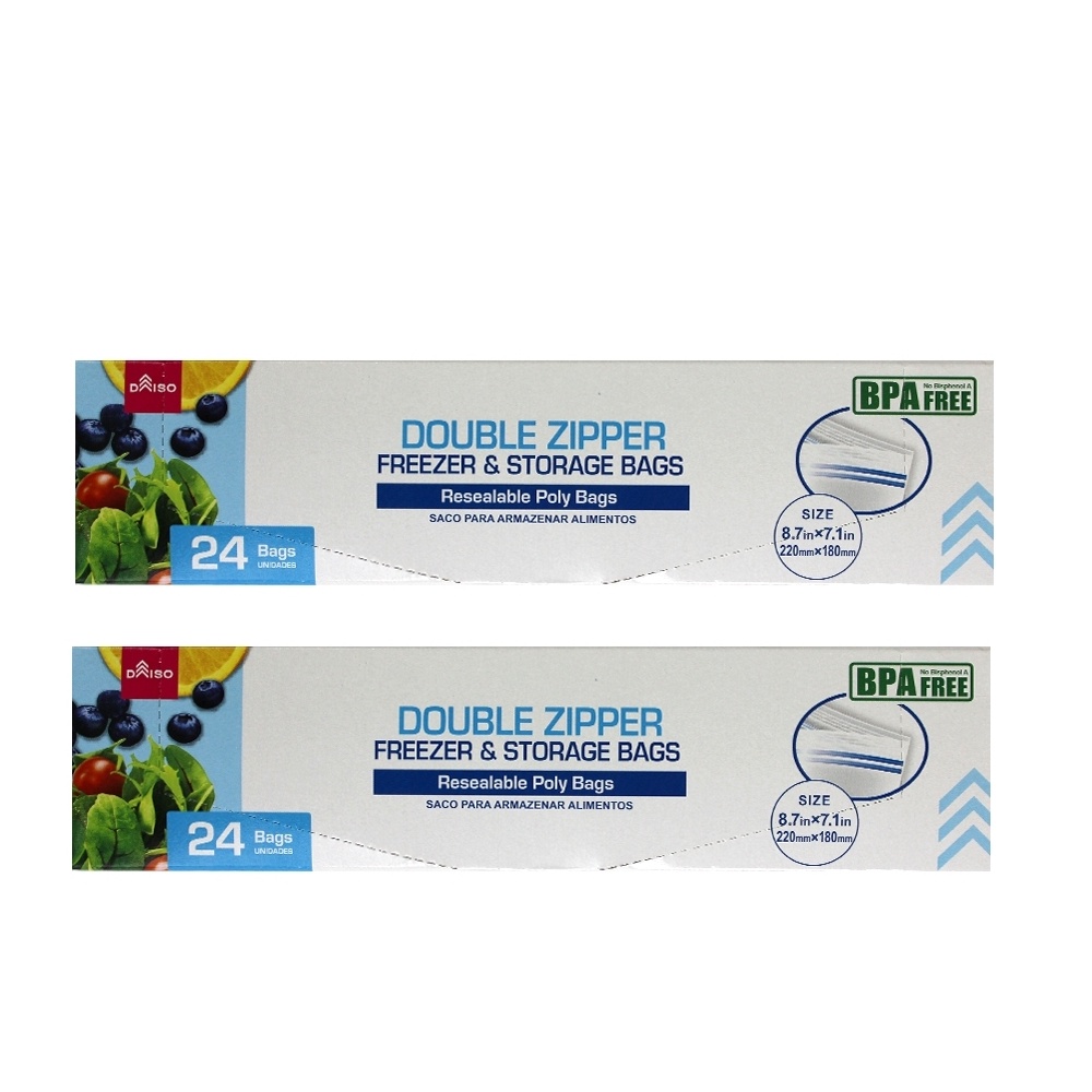 Daiso Túi Zip Bảo Quản Thực Phẩm Có Dây Kéo Đôi 24 cái 220x180mm