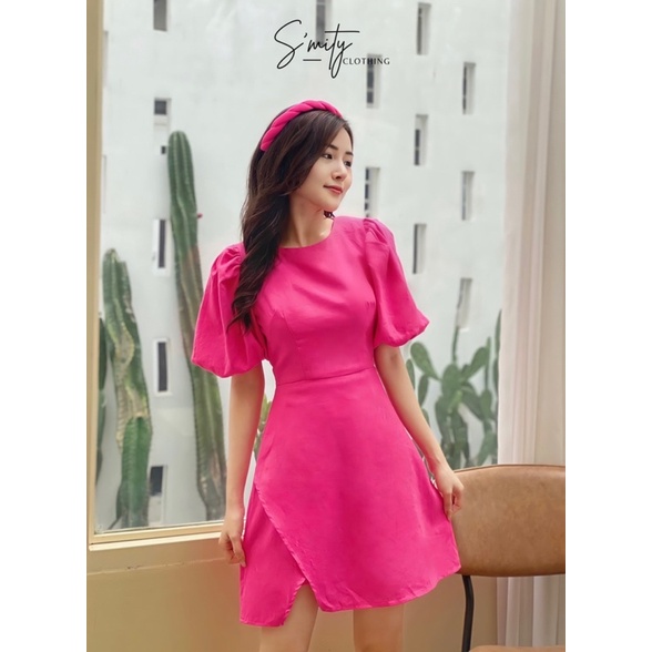 Đầm hồng hở lưng tay phồng tôn dáng nhẹ nhàng (DOLLY DRESS)
