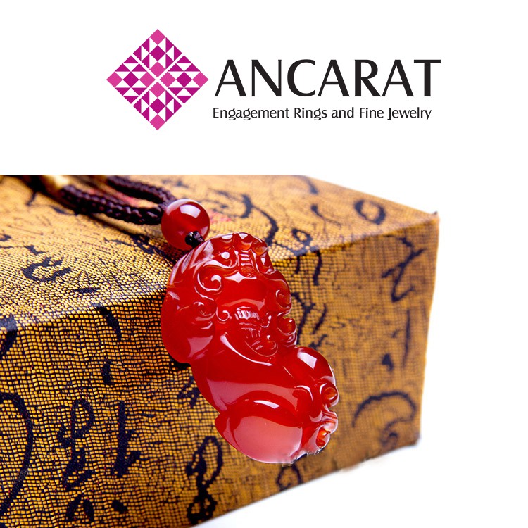 ANCARAT - Mặt dây Tỳ Hưu đá Mã não - Tặng kèm dây đeo cổ