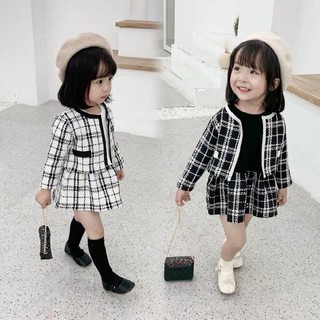 [HÀNG HOT] BỘ VÁY ÁO KẺ SÀNH ĐIỆU CHO BÉ GÁI 1-4 TUỔI HÀNG CAO CẤP