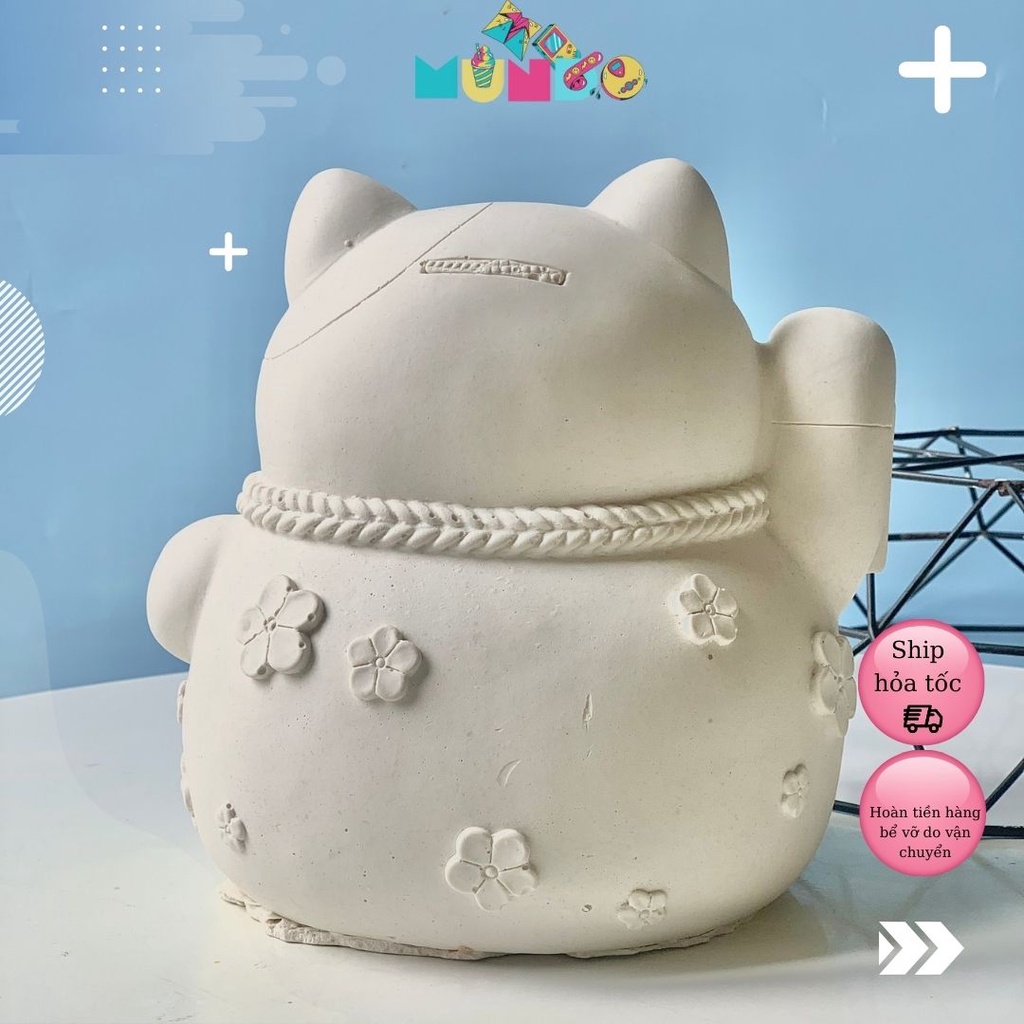 Tượng Tô Màu Mẫu Tết  Cao Cấp SIZE 3XL Mô Hình Mèo Thần Tài, Tượng Thạch Cao Mèo May Mắn MUNDO