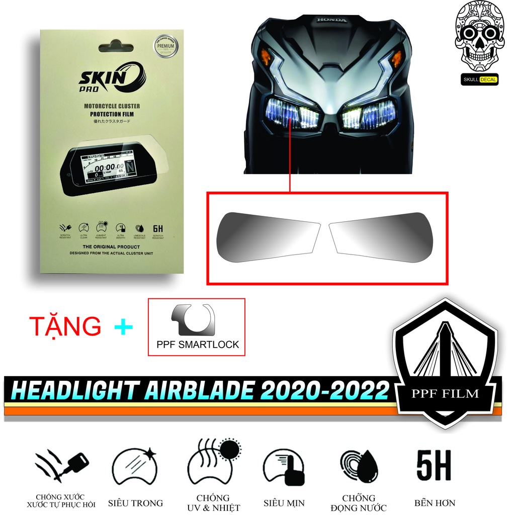 Miếng dán PPF bảo vệ đèn pha xe AIRBLADE 2020 2021 2022  - PPF CAO CẤP - TỰ LÀNH XƯỚC  AB125  AB150