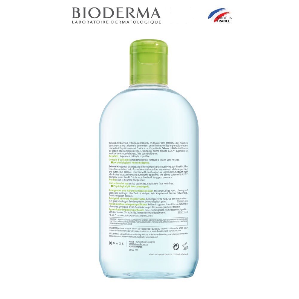 (Nhập khẩu chính hãng) Nước tẩy trang làm sạch da công nghệ Micellar Bioderma Sebium H2O 500ml, 250ml, 100ml