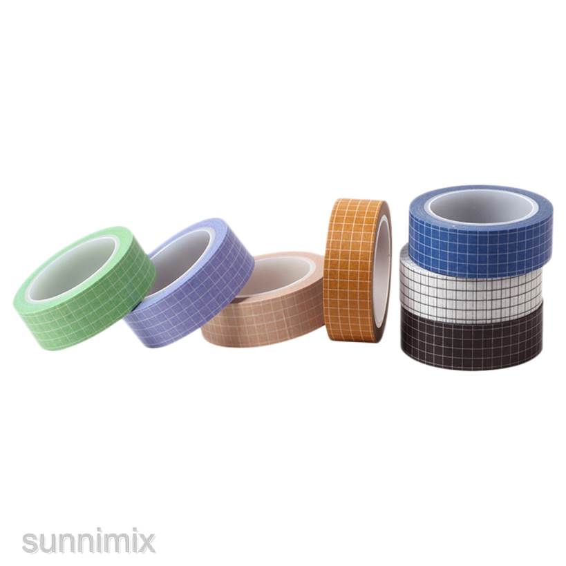 [SUNNIMIX] 7x Multi-color Grid Printed Washi Paper Sticky Masking Tape Planner Sticker