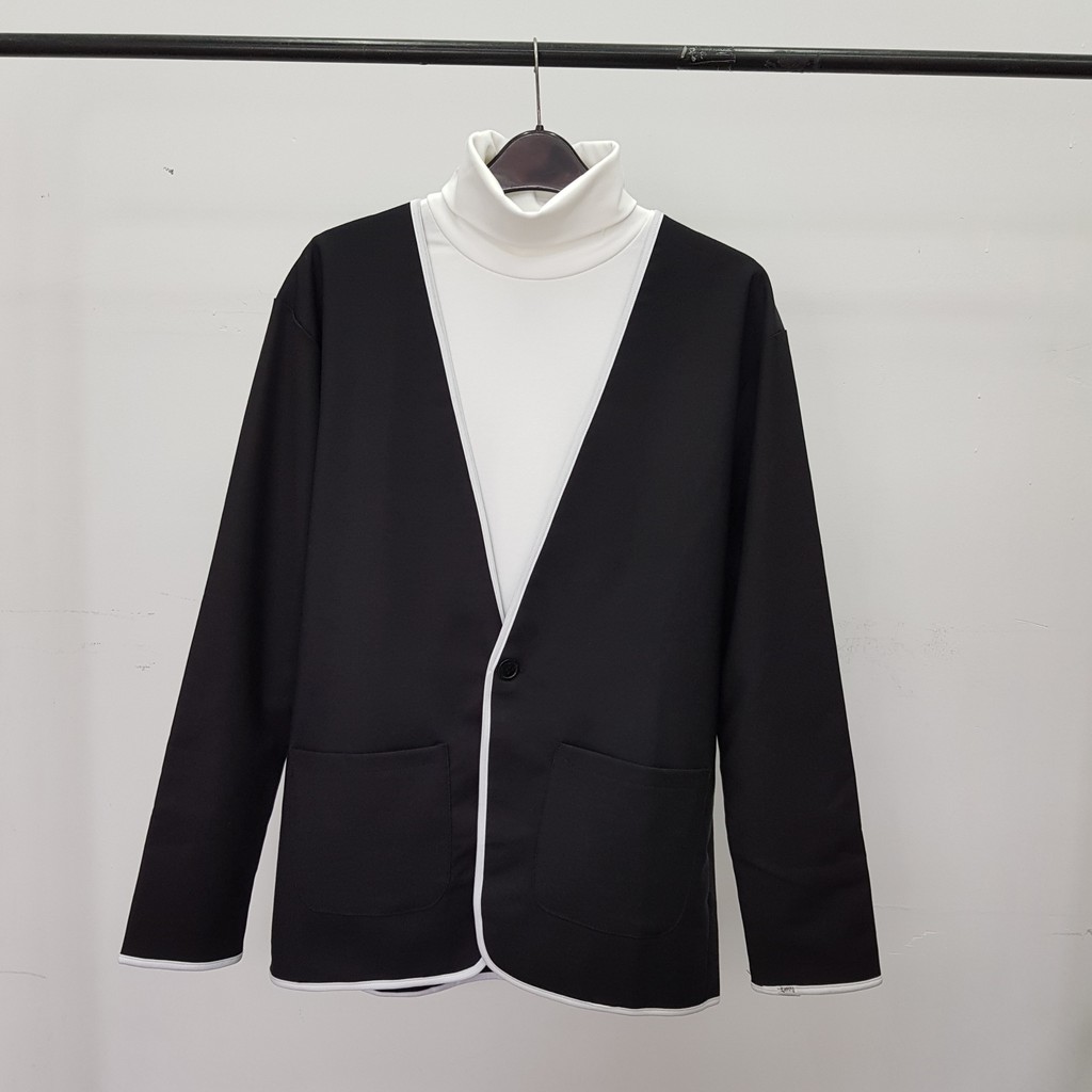[NHẬP AOTHBLZER GIẢM 50K] Áo blazer nam phối viền trắng phong cách Hàn Quốc thanh lịch, không cổ, hai lớp | BigBuy360 - bigbuy360.vn
