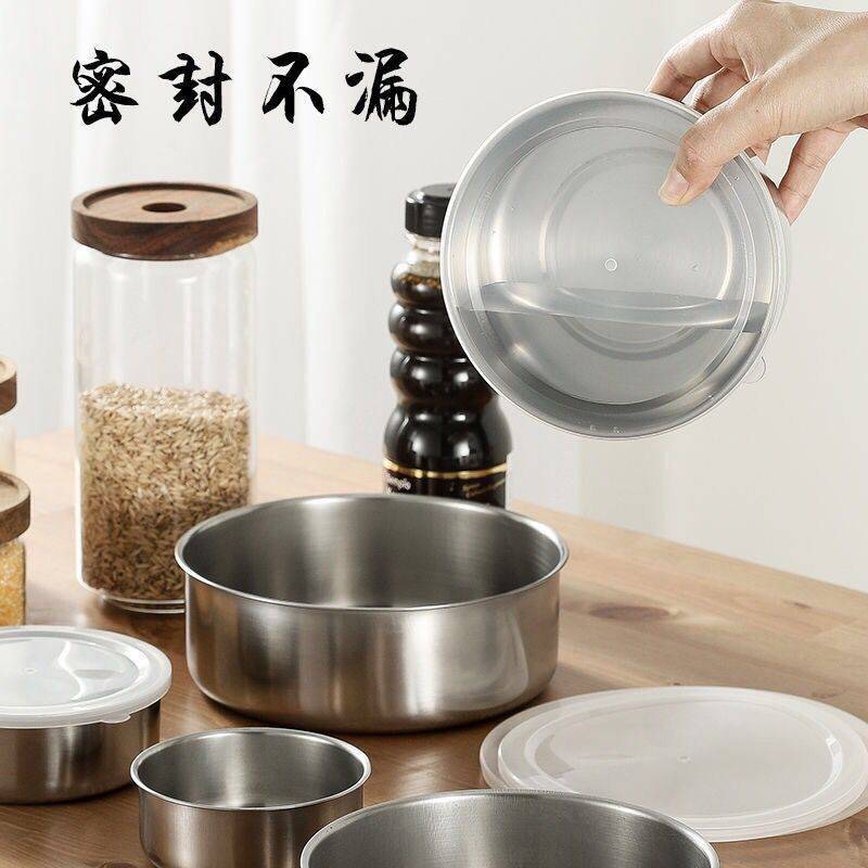 Bộ 5 bát inox đủ kích thước - Hộp đựng thức ăn có nắp để tủ lạnh siêu an toàn, tiện dụng