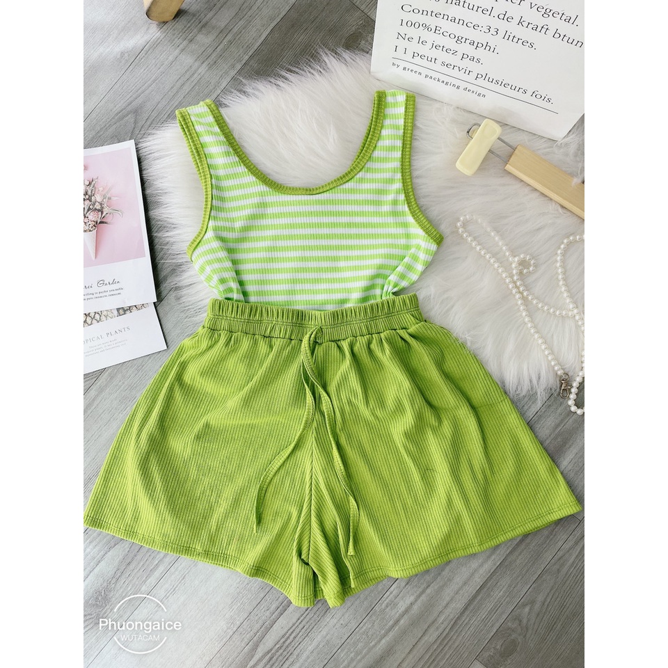 Đồ bộ đùi hai dây, bộ dây thun gân mặc siêu xinh - Phuongaliceshop
