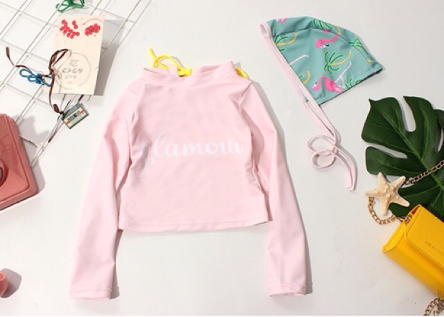 Set đồ bơi cho bé gái kèm mũ, bikini dài tay cho bé