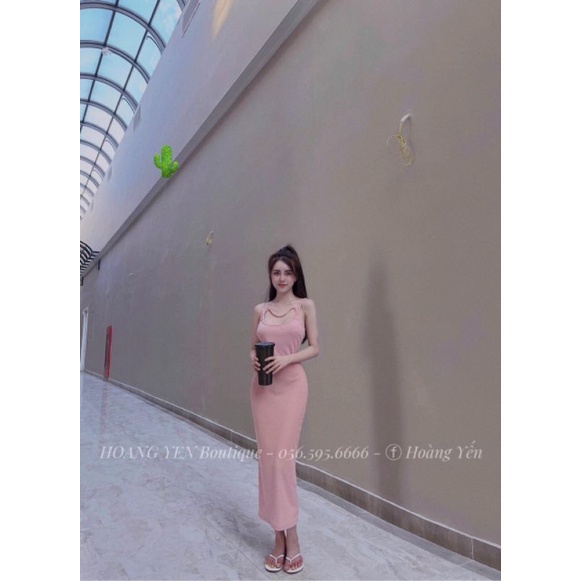 Đầm ôm body dáng dài 2 dây phối kiểu siêu Hot PC