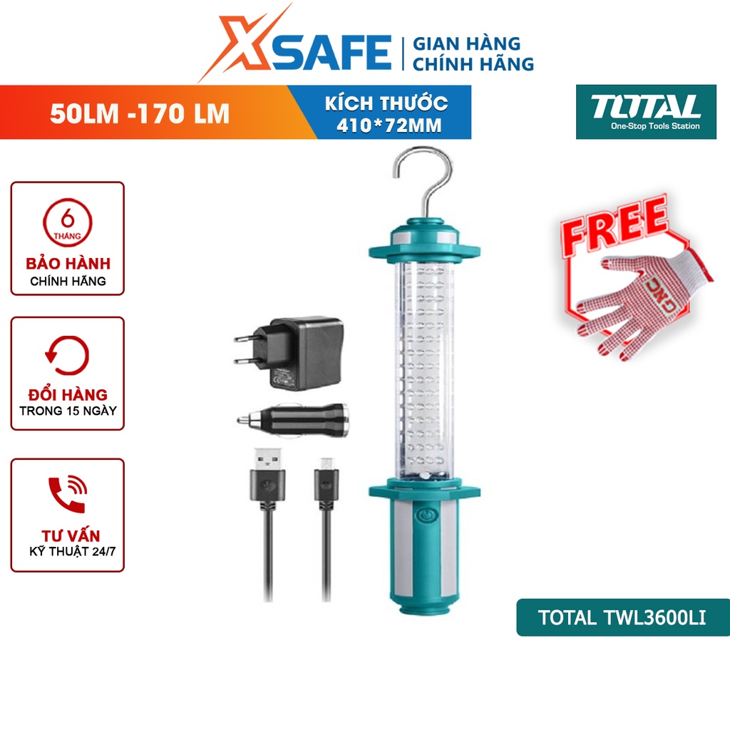 Đèn công tác treo làm việc TOTAL TWL3600LI pin Li-polymer 3.7V/3600mAH, 3 chế độ sáng