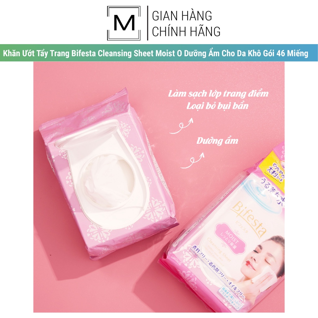 Khăn Ướt Tẩy Trang Bifesta Cleansing Sheet Moist O Dưỡng Ẩm Cho Da Khô Gói 46 Miếng