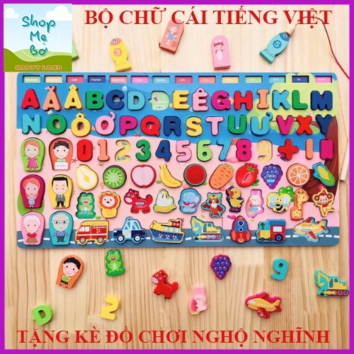Bảng chữ tiếng Việt 7 trong 1 và 6 trong 1 bằng gỗ, đồ chơi trẻ em câu cá gỗ cho bé phát triển trí tuệ