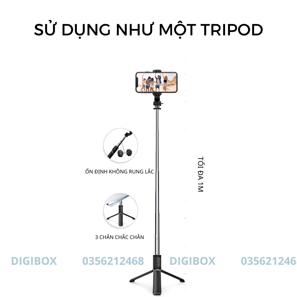 Gậy chụp ảnh 3 chân tự sướng chụp hình selfie kèm nút bluetooth kiêm tripod