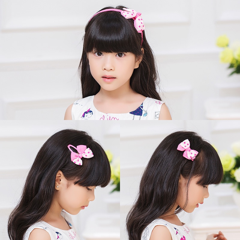 Bờm kẹp tóc phối nơ bọc vải cho bé set 7 chi tiết đáng yêu HadyyKids - B01