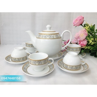 Bộ ấm chén dáng Minh Long vẽ Hoàng Cung