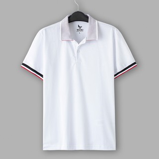 Áo thun nam cao cấp Rosi PL15 cổ polo tay bo ngắn,vải cotton cá sấu kẻ ngang xanh trắng, dáng ôm(Slimfit) trẻ trung