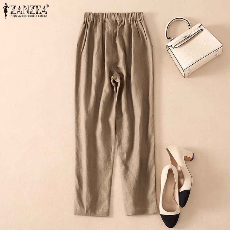 Zanzea Quần Dài Lưng Thun Màu Trơn Có Túi Thời Trang Cho Nữ