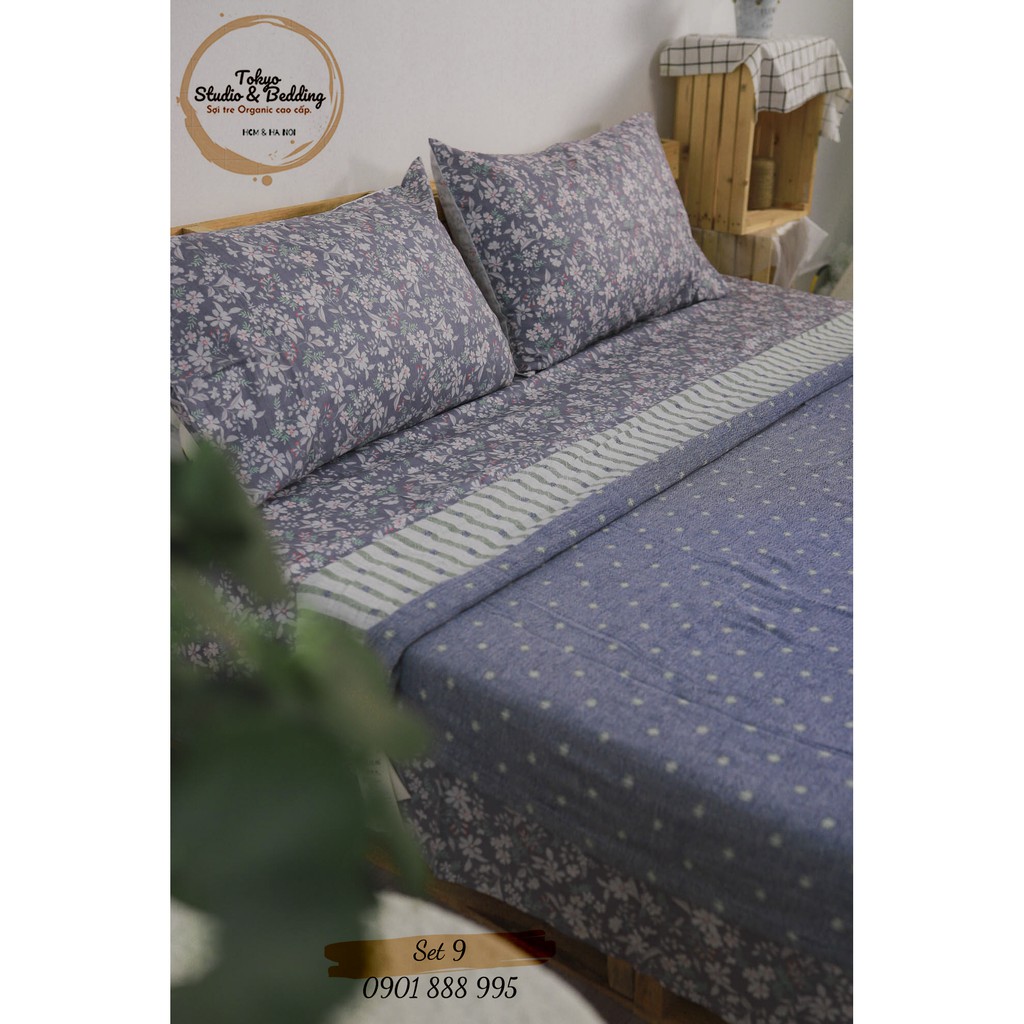 Set 09_Chăn Xô Cotton Sợi tre Organic dòng Basic &amp; Ga gối cottton nguyên chất 100%