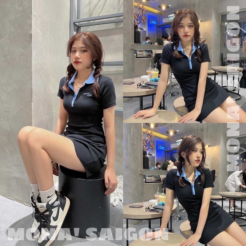 Đầm ôm body polo MONÁ - MIX ĐEN