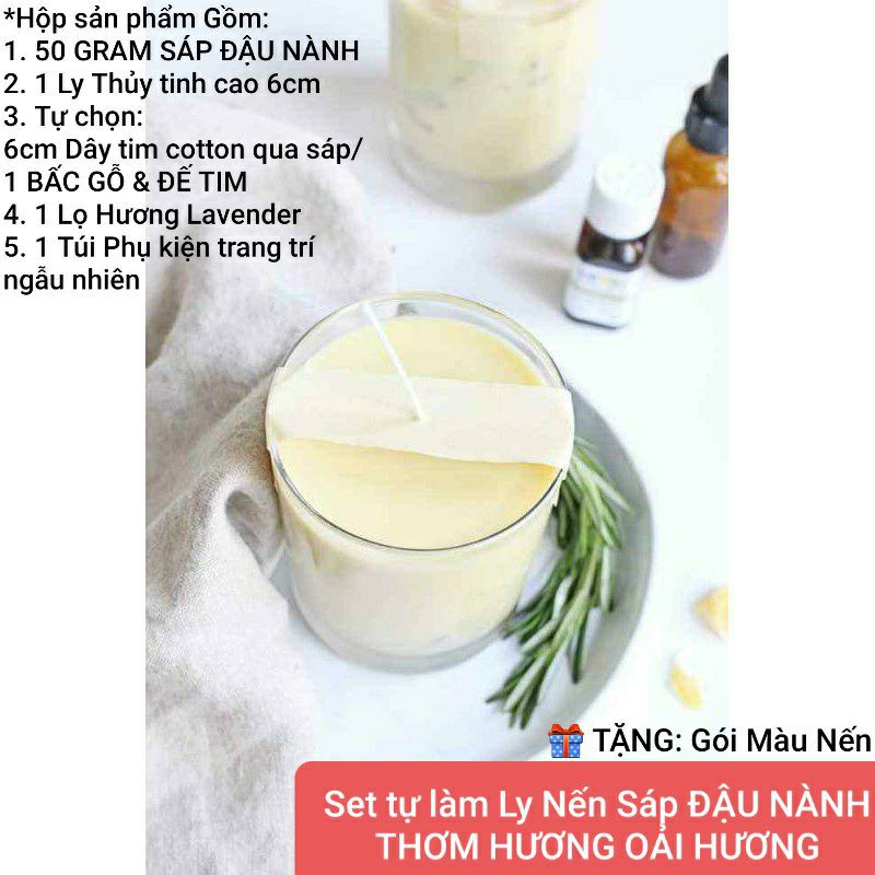 Set tự làm Ly Nến Sáp ĐẬU NÀNH THƠM HƯƠNG LAVENDER tự chọn Tim COTTON/BẤC GỖ