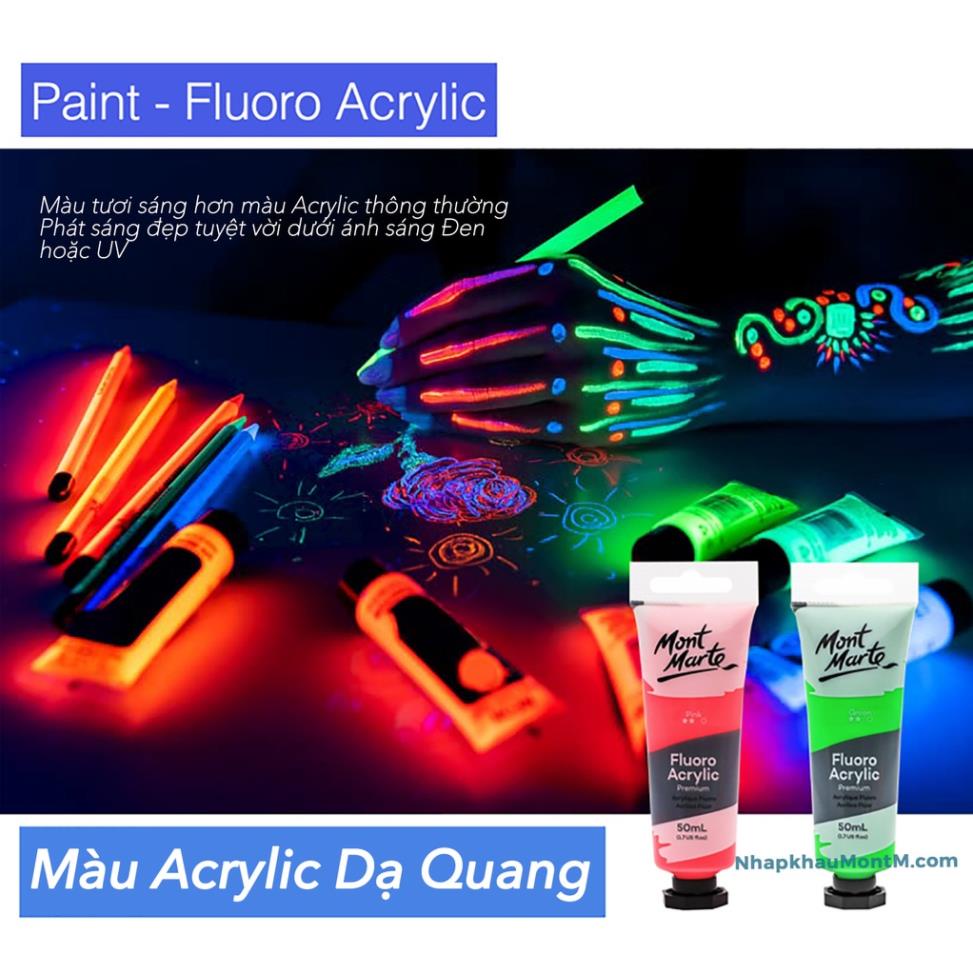 Tuýp Màu Lẻ Acrylic Dạ Quang Phát Sáng Mont Marte Fluoro Acrylic Paint PREMIUM - 50ml