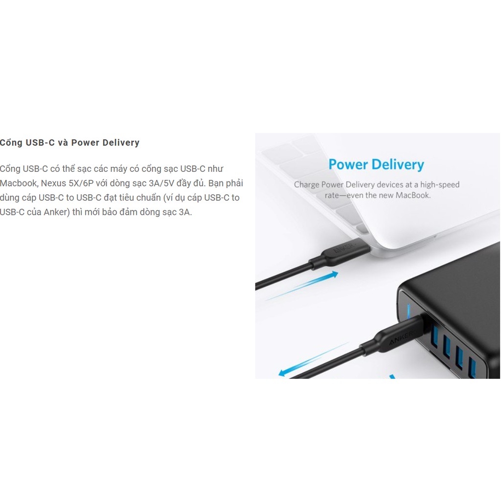 Sạc Anker 5 Cổng 60w, USB-C with Power delivery - PowerPort Speed 5 - Đen Chính hãng