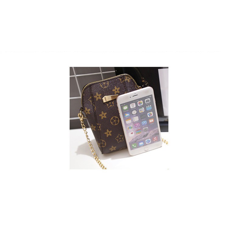 Túi đeo vai nữ nhỏ nhắn để điện thoại, giấy tờ, đồ trang điểm - Thời trang HQ(màu nâu điểm hoa)