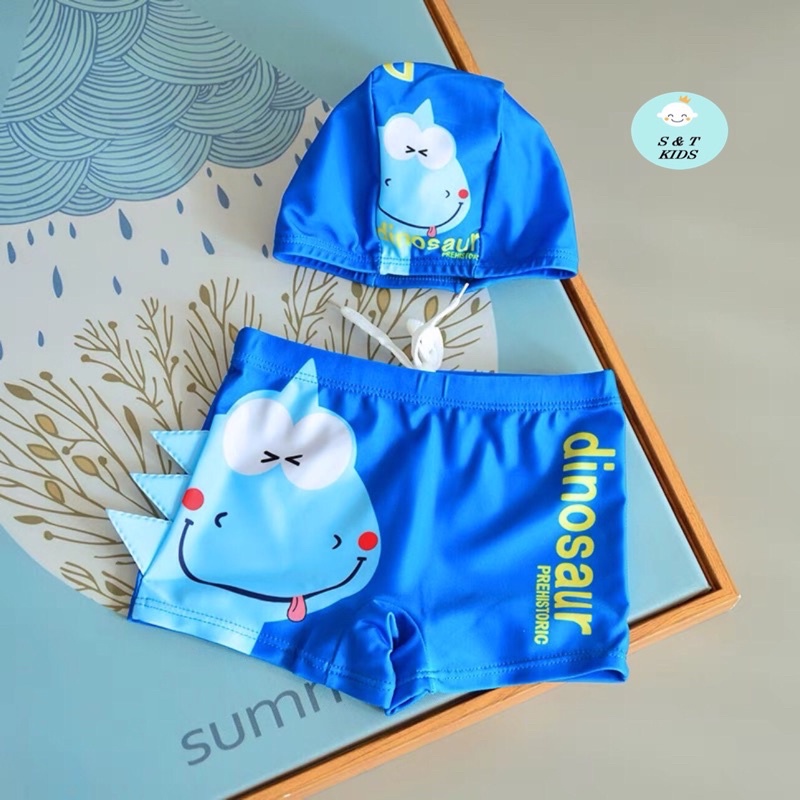 Đồ bơi bé trai, quần bơi bé trai kèm mũ chất thun co dãn tốt