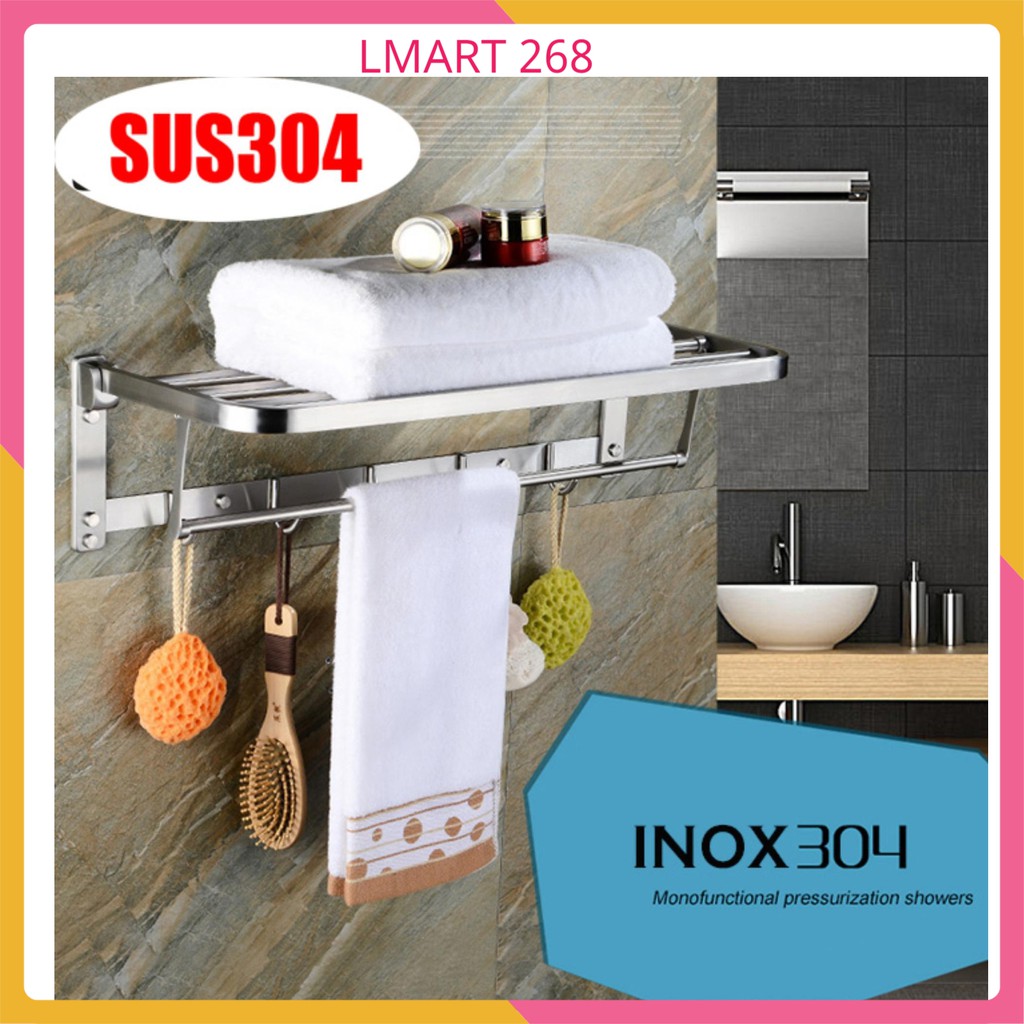 Giàn Vắt Khăn Gập Inox 304 Kèm Móc Áo Tiện Dụng Lmart93